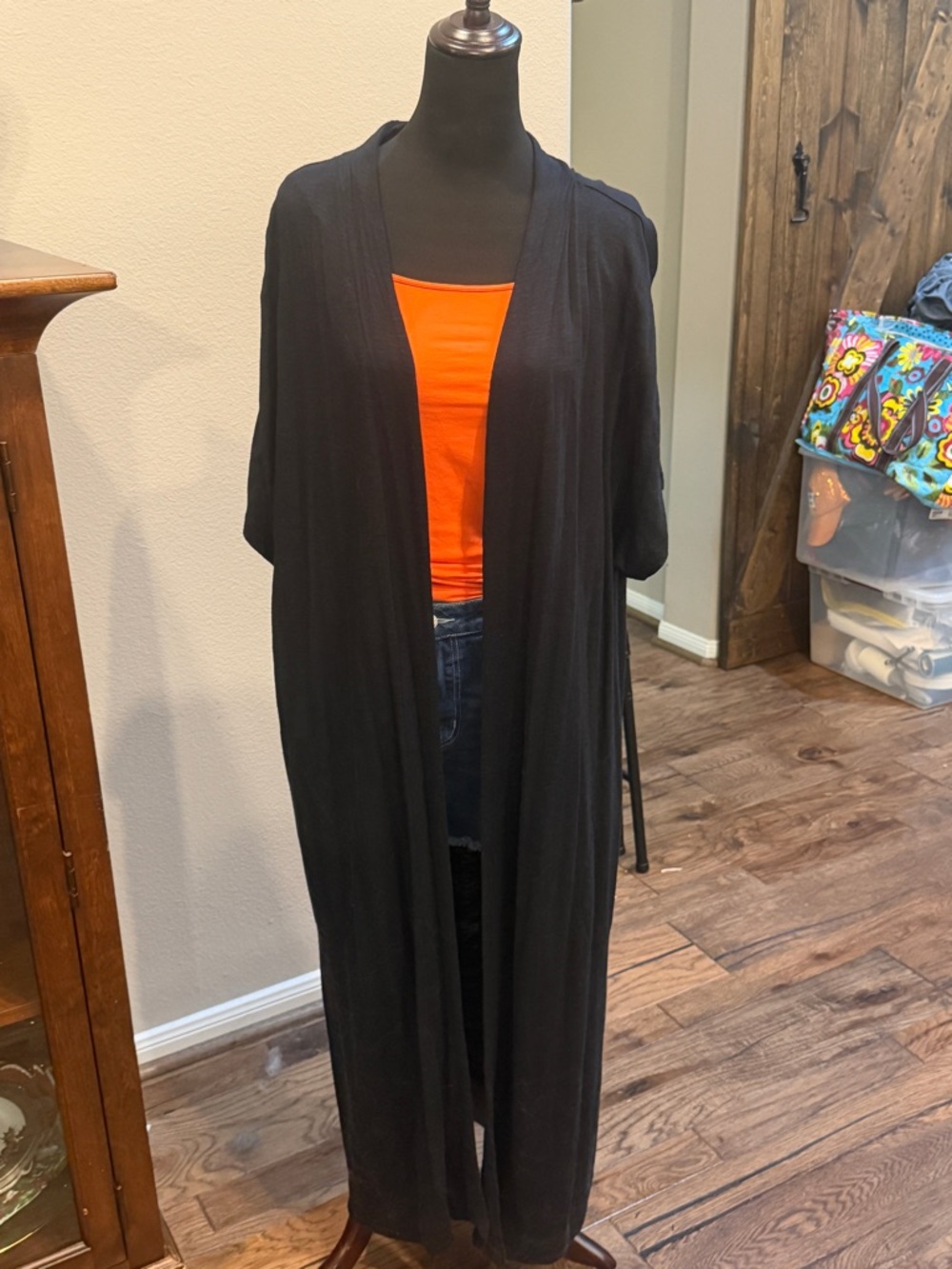 Soma Black Open-Front Long Duster Cape